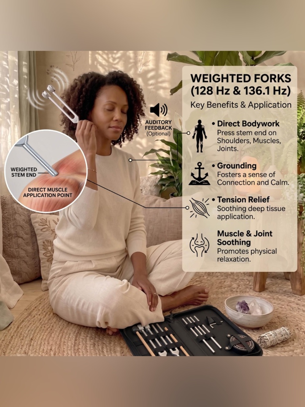 Tuning Fork Set with Vegan Leather Carry Case - Professional Sound Therapy Kit - Picture 6 of 14